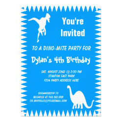 Cool Teal Dinosaur Birthday Party Invitations