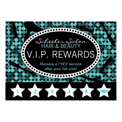 Cool Teal Glam Custom Salon Loyalty Punch Card Business Cards (front side)