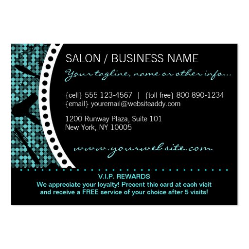 Cool Teal Glam Custom Salon Loyalty Punch Card Business Cards (back side)