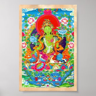 Cool tibetan thangka green tara god tattoo poster