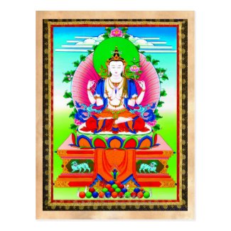 Cool tibetan thangka Shadakshari Avalokiteshvara Post Card