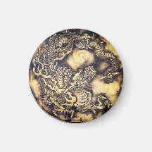 Cool traditional japanese oriental dragon wood art fridge magnet