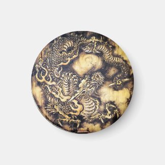 Cool traditional japanese oriental dragon wood art fridge magnet
