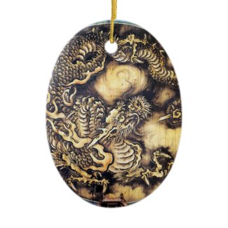 Cool traditional japanese oriental dragon wood art christmas tree ornaments