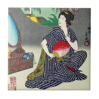 Cool traditional japanese woodprint geisha art tiles