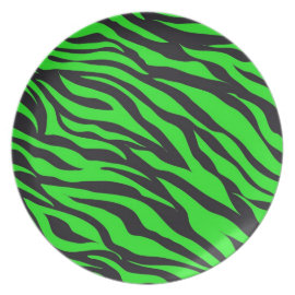 Cool Trendy Neon Lime Green Zebra Stripes Pattern Dinner Plates