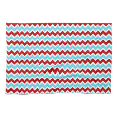 Cool Trendy Teal Turquoise Red Chevron Zigzags Kitchen Towel