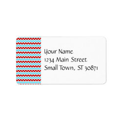 Cool Trendy Teal Turquoise Red Chevron Zigzags Personalized Address Label