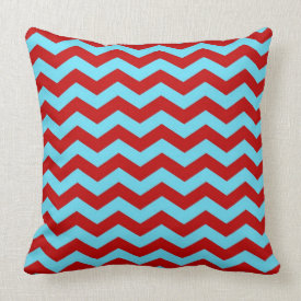 Cool Trendy Teal Turquoise Red Chevron Zigzags Throw Pillow