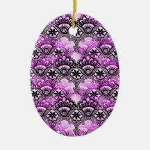 Cool Vibrant Distressed Purple Lace Damask Pattern Christmas Ornaments