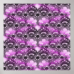Cool Vibrant Distressed Purple Lace Damask Pattern Print