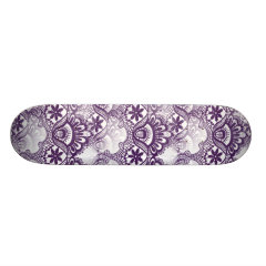 Cool Vibrant Distressed Purple Lace Damask Pattern Skateboards