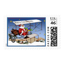 Cool Vintage Biplane Santa Claus Postage Stamps