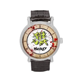 Cool Vintage Blood Splatter Chinese Zodiac Monkey Wristwatch