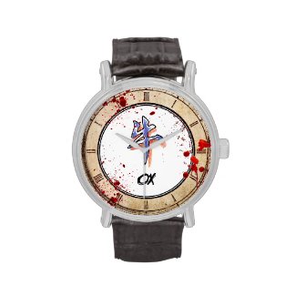 Cool Vintage Blood Splatter Chinese Zodiac Ox Wristwatch