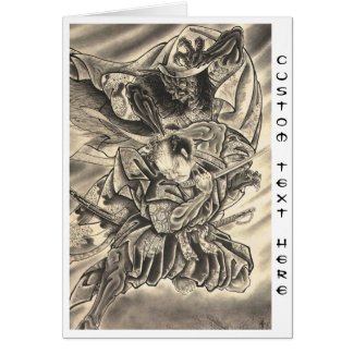 Cool vintage japanese demon samurai fight tattoo greeting cards