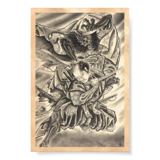 Cool vintage japanese demon samurai fight tattoo print