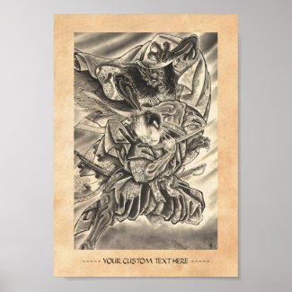 Cool vintage japanese demon samurai fight tattoo posters