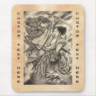 Cool vintage japanese samurai demon fight tattoo mouse pads