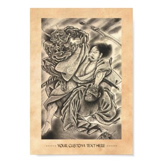 Cool vintage japanese samurai demon fight tattoo poster