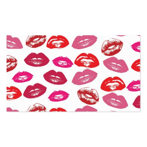 Cool vintage retro girly hot pink red glossy lips business card templates (back side)