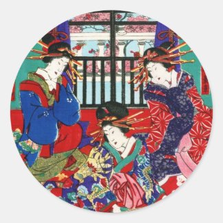 Cool vintage ukiyo-e japanese beautiful ladies stickers