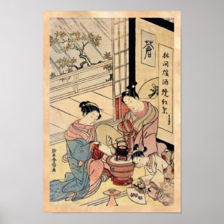 Cool vintage ukiyo-e japanese ladies and child poster