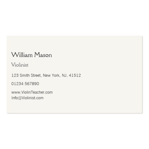 Cool Violin / Violinist Photograph - Business Card Business Card Template (back side)