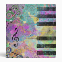Cool watercolours splatters colourful piano 3 ring binder