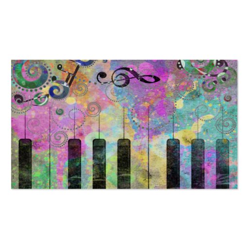 Cool watercolours splatters colourful piano business cards (back side)
