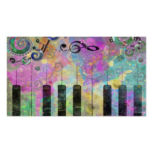 Cool watercolours splatters colourful piano business cards (front side)