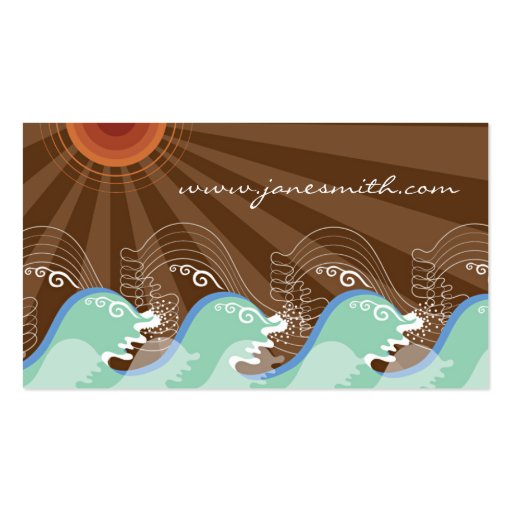 Cool Waves Tropical Summer Sun Brown Stripes Beach Business Card Template (back side)