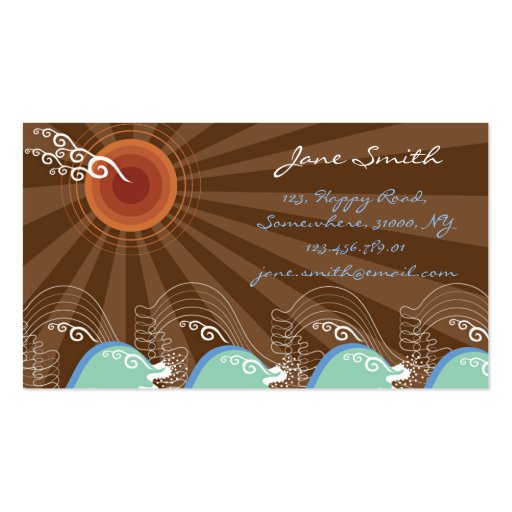Cool Waves Tropical Summer Sun Brown Stripes Beach Business Card Template (front side)