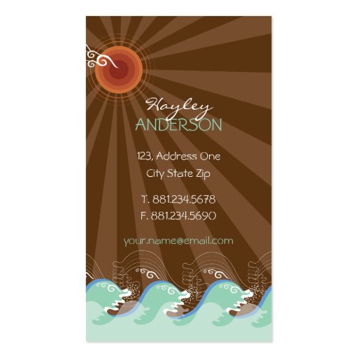 Cool Waves Tropical Summer Sun Brown Stripes Beach Business Cards (front side)