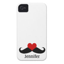 Cool White I love Mustaches with Name iPhone Case iPhone 4 Case-Mate Case