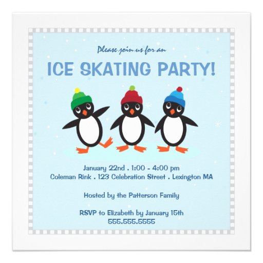 Cool Winter Penguin Ice Skating Party Invitation