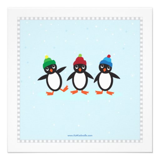 Cool Winter Penguin Ice Skating Party Invitation