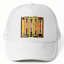 Cool yellow orange and black psychedelic rectangle trucker hat