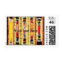 Cool yellow orange and black psychedelic rectangle postage stamp