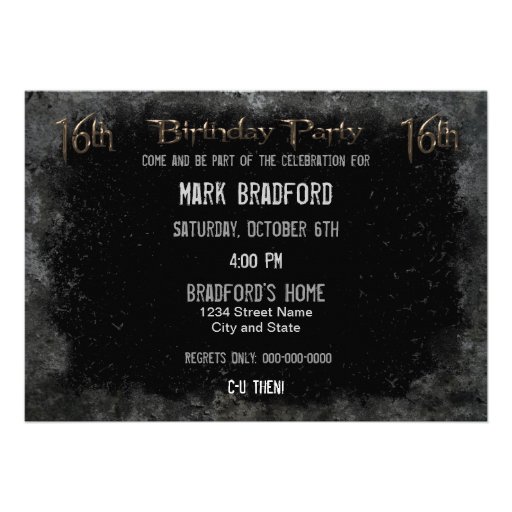 Coolest 16th Birthday Party Invitation - Grunge
