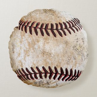 Coolest Round Stone-Look Vintage Baseball Pillows