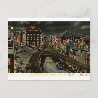Cooper Square at Night New York City 1907 Vintage postcard
