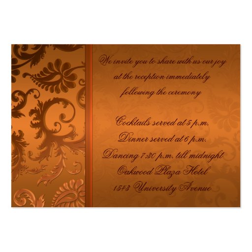 Copper and Brown Damask II Enclosure Card Business Cards (back side)