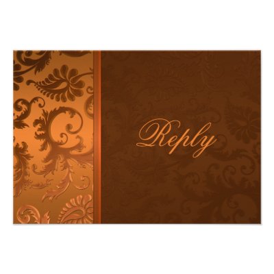 Copper and Brown Damask Reply Card Custom Announcement