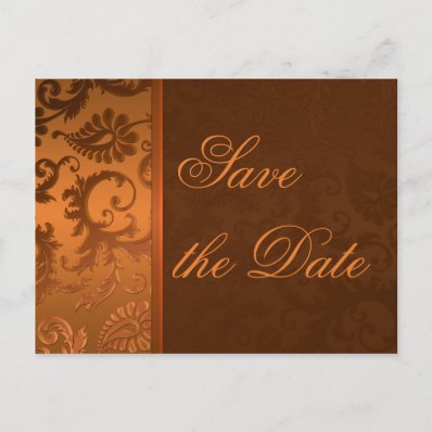 Copper and Brown Damask Save the Date Postcard