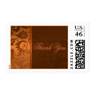 Copper and Brown Damask Tahank You Postage stamp
