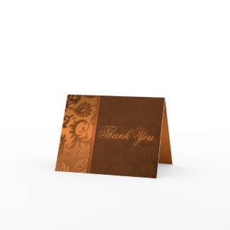 Copper and Brown Damask Thank You Card card