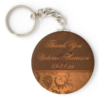 Copper and Brown Damask Wedding Favor Keychain keychain