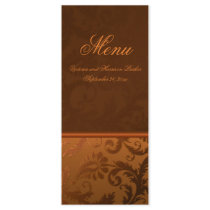 Copper and Brown Damask Wedding Menu Card Custom Rack Cards