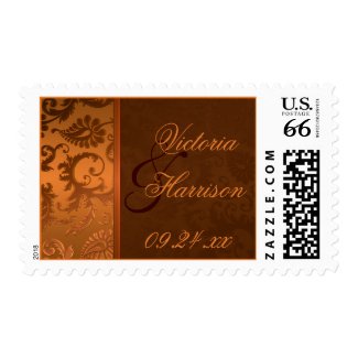 Copper and Brown Damask Wedding Postage stamp